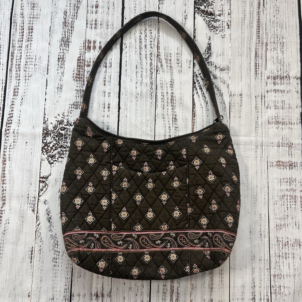 Tanya Lee Handbag Quilted Purse Chocolate Brown Pink Floral Paisley 90s Revival